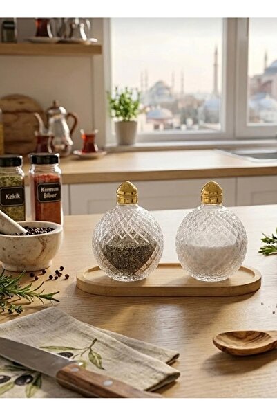 FeyzaDesign Set of 2 Gold Color Chubby Glass Salt Shakers, Stylish and Elegan...