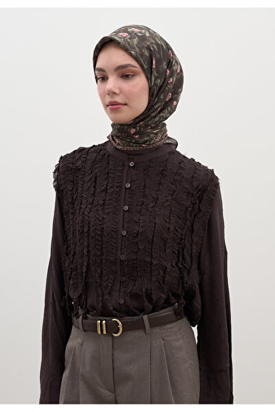 Freshscarfs Κασκόλ από βαμβάκι και βισκόζη με σχέδιο Leana σε καφέ απόχρωση