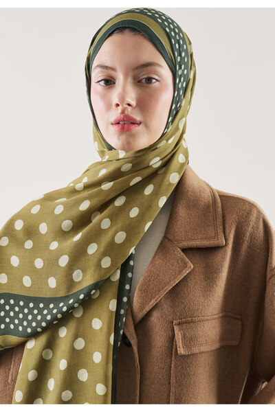 Freshscarfs Șal Ramie cu model de buline verde măsliniu