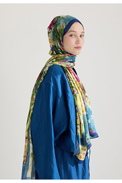Freshscarfs Sweet Garden Floş Viskon Şal İndigo