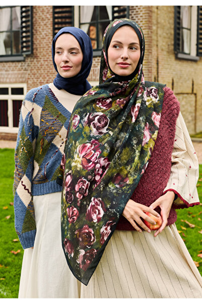 Freshscarfs Madeleine Desenli Pamuk Viskon Şal Derin Yeşil