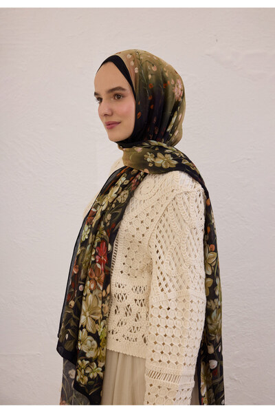 Freshscarfs Wısterıa Desen Rami Şal Siyah