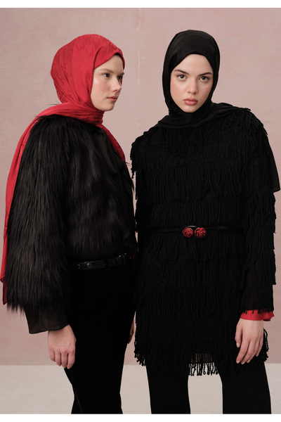 Freshscarfs Kırmızı Kazayağı Jakarlı Şal