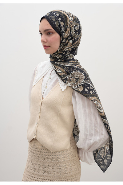 Freshscarfs Siyah Panthea Desen Şal