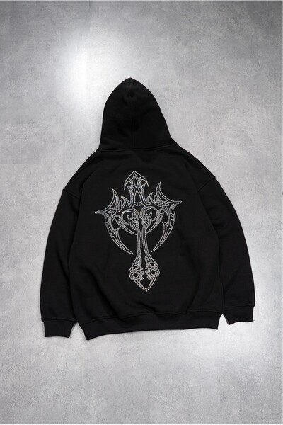 Fadeback Rhinestones Gümüş Taşlı Goth Oversize Hoodie