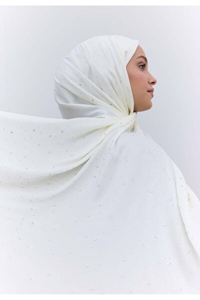 Freshscarfs Strass Taşlı İpeksi Şal Ekru
