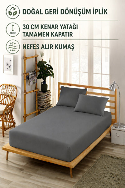 ELY PARKER 120x200 Fitted Sheet Set-1,5 Person High Beds cotton Fabric anthra...