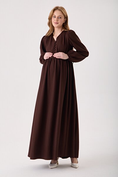 KATLİN MATERNİTY WEAR Rochie de maternitate din in maro, cu detaliu din dante...