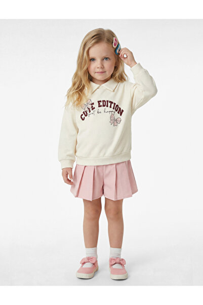 Koton Pamuklu Fiyonk Baskılı Şardonlu Uzun Kollu Polo Yaka Sweatshirt