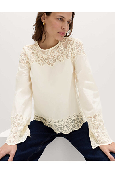 Marks & Spencer Saf Pamuk İşlemeli Cutwork Bluz