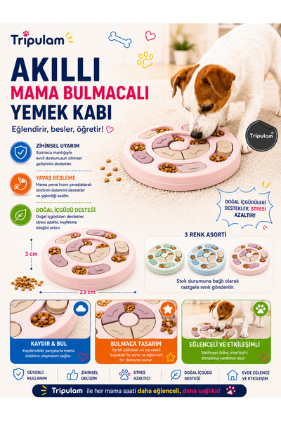 TRİPULAM Mama Bulmacalı Puzzle Yemek Kabı – Kedi ve Köpek İçin Akıllı Yavaş B...