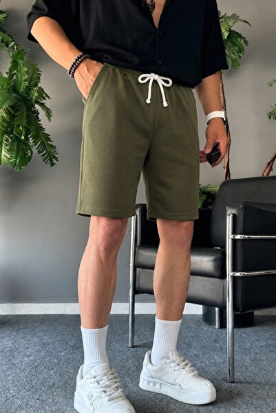 COMBİNE MİCHAİL Men's Comfortable Basic Khaki Shorts with Elastic Waistband
