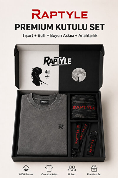 Raptyle Erkek Gri Keshi Baskılı Asit Yıkamalı Kumaş Oversize Tshirt