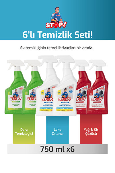 STOP Forte Zorlu Leke Seti 6 x 750 ML Leke, Derz,Yağ,Kir Temizleyici
