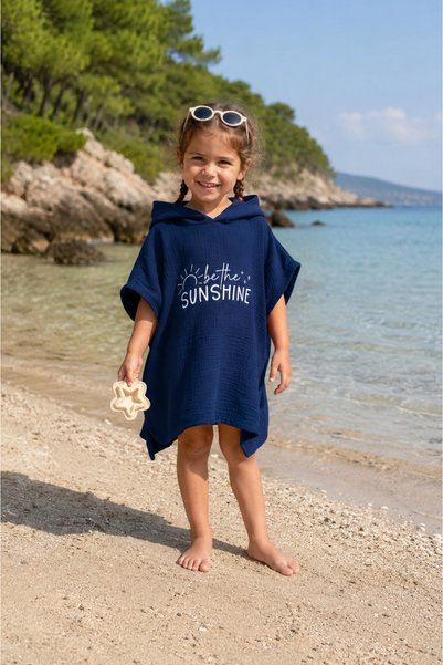 FURYATEX 100% Cotton Muslin Children's Poncho |   Hooded Sea Pool Beach Poncho |   55 X 60 cm |   3 - 8 Years Old