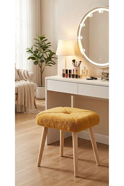MervishDecor Ahşap Ayaklı Dekoratif Baklava Desenli Kare Puf Tabure Bench Kol...