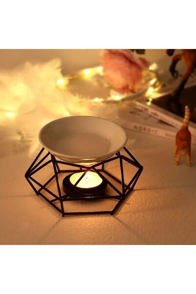 Arabest Delicate Romantic Ceramic Tealight Candle Holder Oil Burner, Metal Wa...