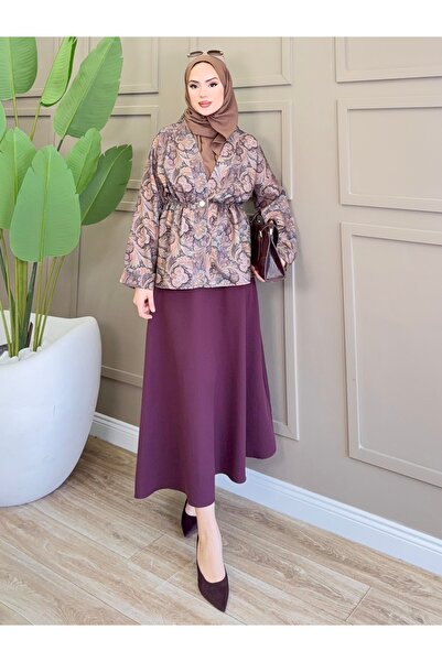 ALLİNOFFİCİAL Vintage Patterned Skirt Suit Burgundy