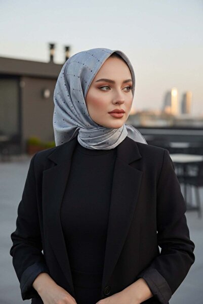 Vissona %100 Twill İpek Minik V Desenli Gri Renkli 90x90 Eşarp Dikim Şekli : ...