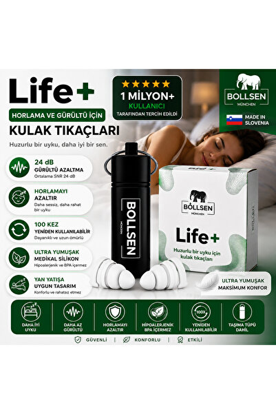 BOLLSEN Life+ Uyku Kulak Tıkaçları Silikon Gürültü Engelleyici 24 dB SNR Gürü...