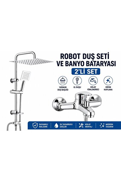 FAWER Faucet & Shower FAWER KROM ROBOT DUŞ SETİ & KROM BANYO BATARYASI 2Lİ SET