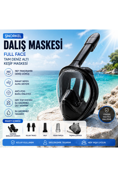 SHIPMENT L/XL Beden Şnorkel Dalış Maskesi Full Face Tam Deniz Altı Keşif Maskesi