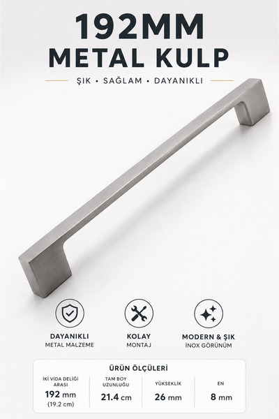 NZB Mobilya Mutfak Çekmece Dolap Dolabı Kapak Kulbu Kulpu Kulpları (192 mm - ...