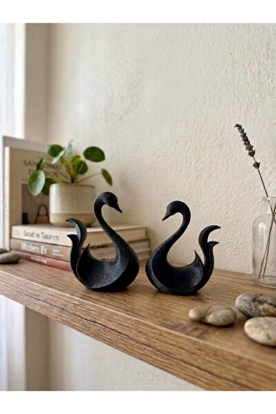 Minimalist 2pcs Black Swan Set15-13cm Decorative Home Office Ornament Trinket Object