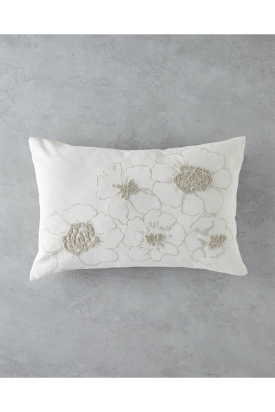 English Home Buds Nakışlı Dekoratif Kırlent 33x50 cm Ekru