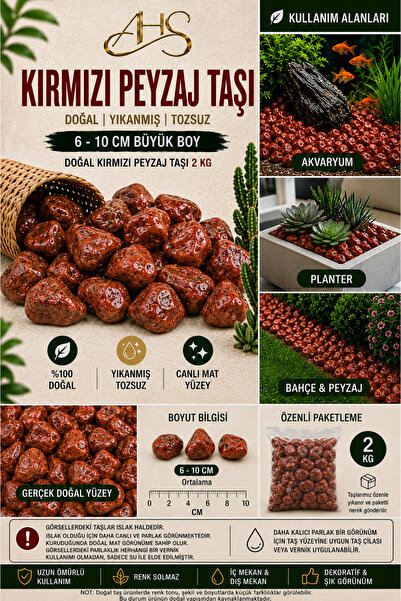 AHS Kırmızı Bordo Dolomit Çakıl Taşı 6-10 Cm 2 Kg Dekoratif Bahçe Peyzaj Saks...