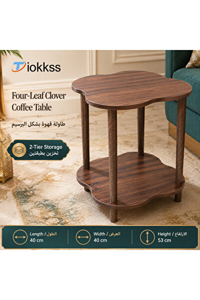 Tiokkss طاولة قهوة عصرية من طبقتين بتصميم خشبي، طاولة جانبية صغيرة مموجة بحوا...