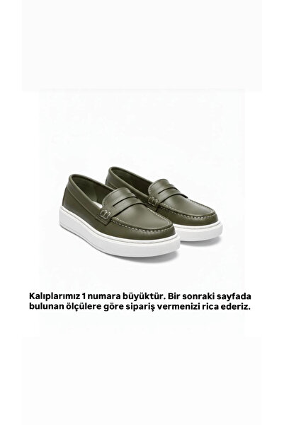 BeSteps Haki Loafer Hakiki Deri Termo Kaymaz Taban El Yapımı Erkek Çocuk Ayak...
