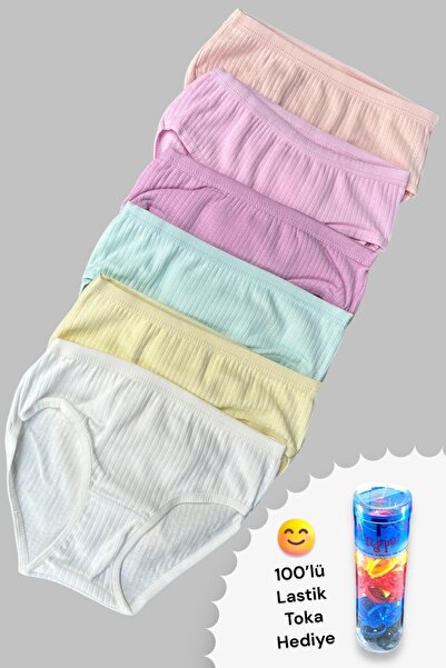 Dondeza 6-Piece Girls' Pastel Color Ribbed Panties (100 Pieces of Rubber Buck...