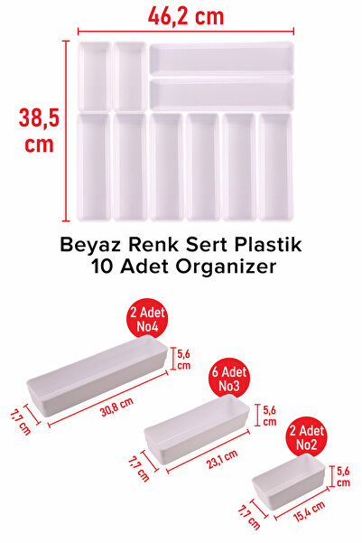 color house Beyaz Renk 10 Parça Kaşıklık Sert Plastik Organizer Düzenleyici M...