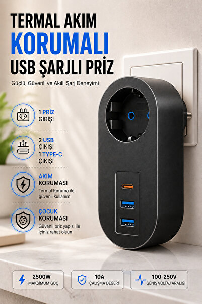 Montbell Akım Korumalı Priz Çoklayıcı USB Type-C Şarjlı Termal Korumalı Çocuk...