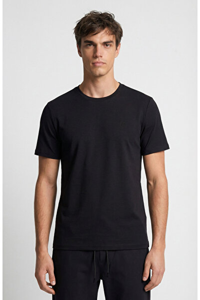 Network Siyah Bisiklet Yaka Pike Desenli Basic T-shirt