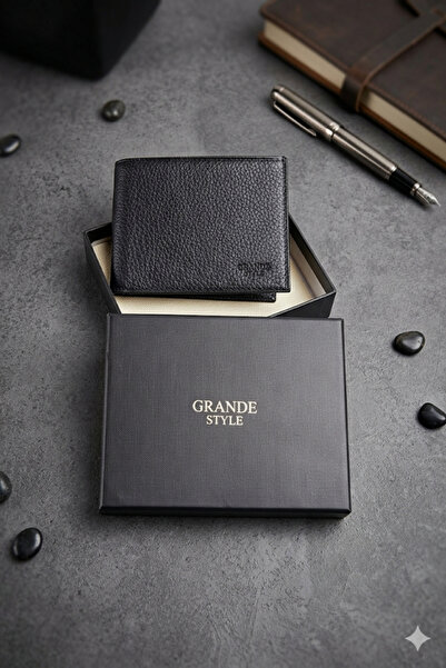 Grande Style 01488 محفظة رجالية من الجلد الطبيعي باللون الأسود
