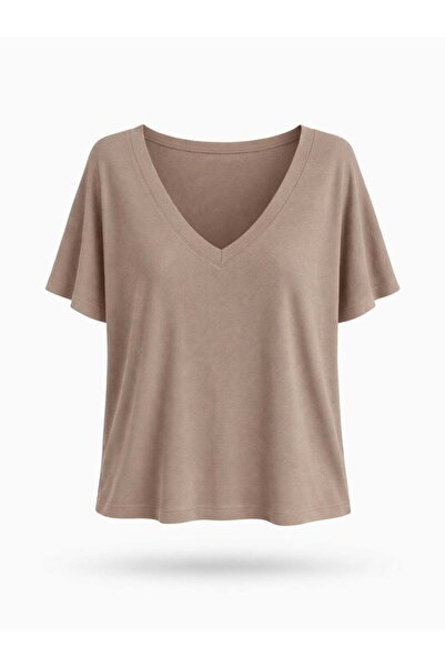 Retrobird Tricou cu decolteu în V tricotaj cu striații lejer Top pentru femei...