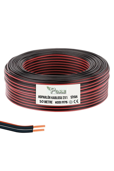 Poke 50 Metre 2x0,75mm Siyah Kırmızı Çizgili Elektrik Ses ve Hoparlör Kablosu...