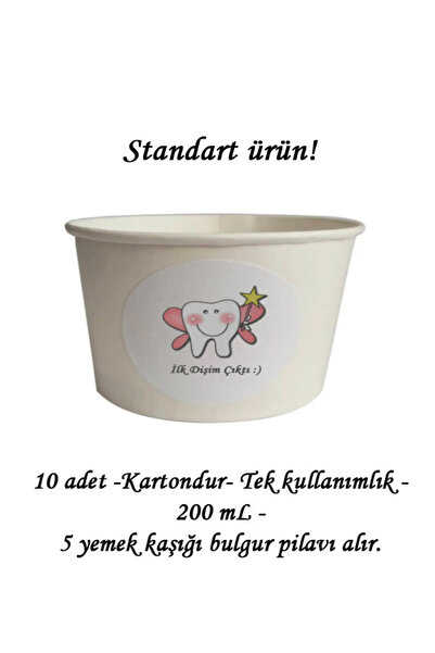 tm tasarı mağazası 10 Adet Pembe İlk Dişim Çıktı Baskılı Karton Kase 9x6cm - ...