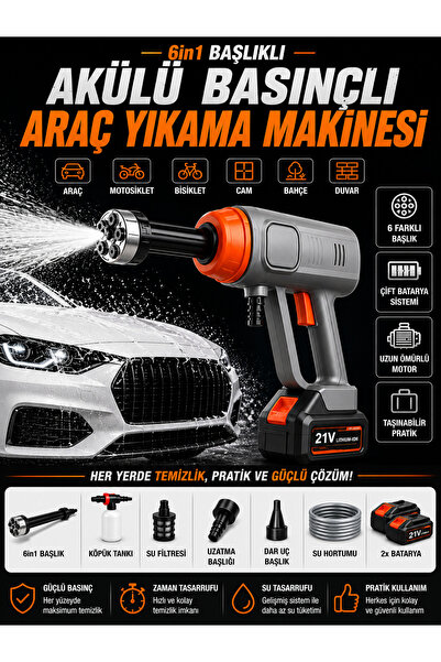 DEANB 21V Şarjlı Araba Yıkama Makinesi 335PSI 18000RPM Çift Batarya 25000mAh ...