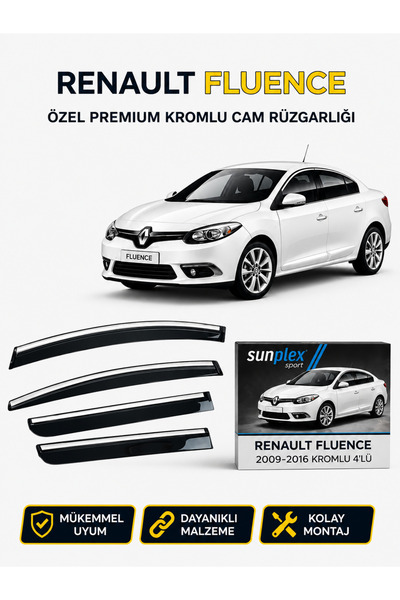 SUNPLEX Renault Fluence 2009-2016 Kromlu Cam Rüzgarlığı Takım 4’lü Takım Rüzg...