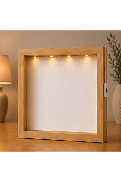 Pawellia 25x25x7 cm Bambu Derin Anı Çerçevesi LED Işıklı