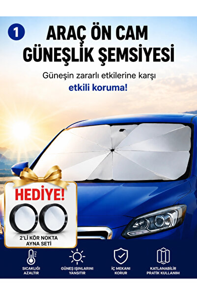 PratikBir Araç İçi Şemsiye Güneşlik - 140cmx80cm