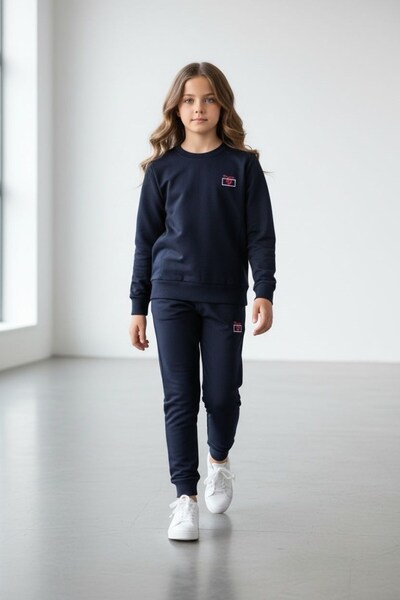 Piyera Girl's Navy Blue Color Long Sleeve Tracksuit Set with Elastic Cuffs - ...