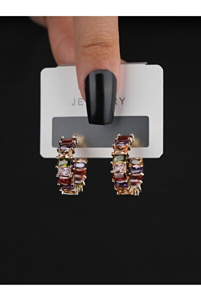 Jack Ferrero Women's Yellow Steel Color Baguette Stone Hoop Earrings (Does No...