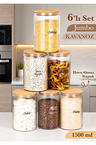 mafa home Set of 6 Striped Easy-To-Clean Wide-Mouth Glass Storage Jars for Le...