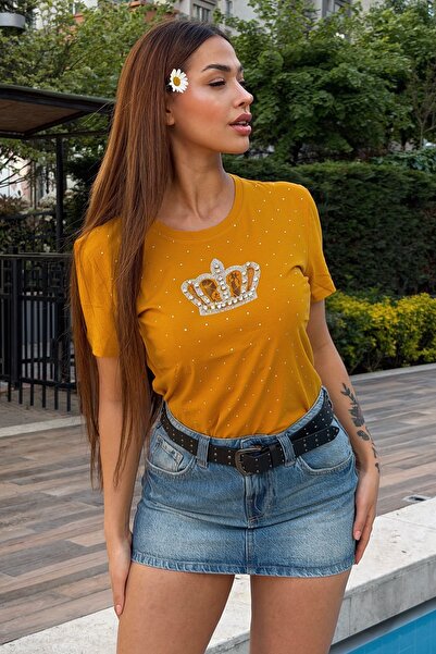 RICH GLAM Large Size Lace Crown Crystal Stone Short Sleeve Stylish Comfortabl...