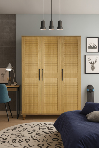 arionkids Pera Wood Dolap 3 Kapaklı-Çekmeceli | %100 MDF | REHAU Kaplama Panj...
