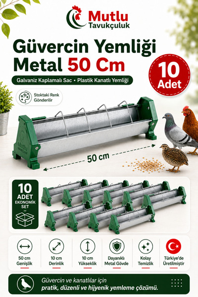 MUTLU TAVUKÇULUK Güvercin Yemlik Tavuk Yemliği 50 Cm Galvanizli Metal 10 Adet...